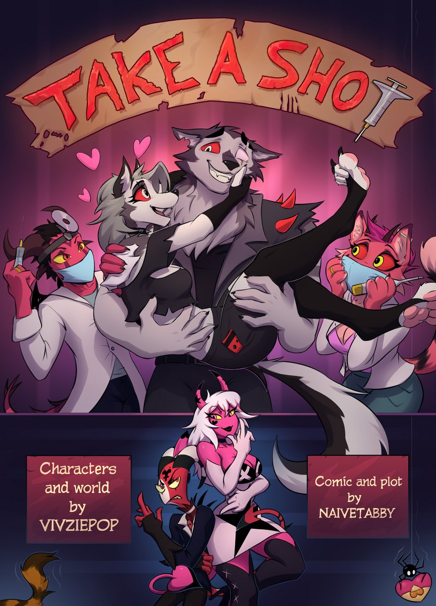 anthro, blitzo (helluva boss), canine, comic, demon, helluva boss, loona (helluva boss), mythology, naive tabby, tagme, text, verosika mayday (helluva boss), vortex (helluva boss), wolf