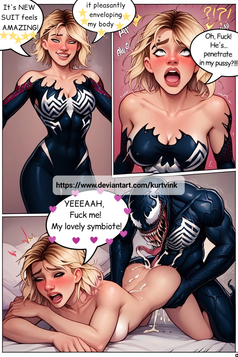 ai_generated comic comic_page comic_panel gwen_stacy gwen_stacy_(spider-verse) kurtvink marvel marvel_comics spider-gwen spider-gwen_(spider-verse) venom venom_(marvel)