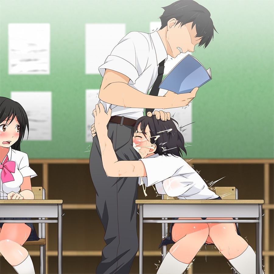 aomizuan, balls, balls deep, balls deep fellatio, blush, clenched teeth, closed eyes, cum, cum in mouth, cum inside, deepthroat, deepthroat hug, fellatio, female, hand on head, head grab, inside, male, plunger position, pussy, pussy juice, straight, tagme