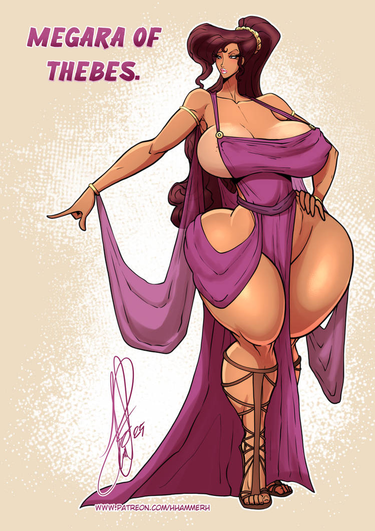 1girls, big ass, big body small head, big breasts, big butt, breasts, brown hair, brunette, busty, curvaceous, curvy, curvy body, curvy female, curvy figure, deviantart link, disney, disney princess, female, female focus, female only, greek mythology, hand on hip, henrik-drake, hercules (disney), hhammerh, huge breasts, hyper hips, hyper hourglass, large breasts, large tits, long hair, massive hips, megara, pink lips, pointing, ponytail, roman clothing, sandal heels, sandals, small head, solo female, text, thick, thick hips, thick thighs, thighs, wide hips