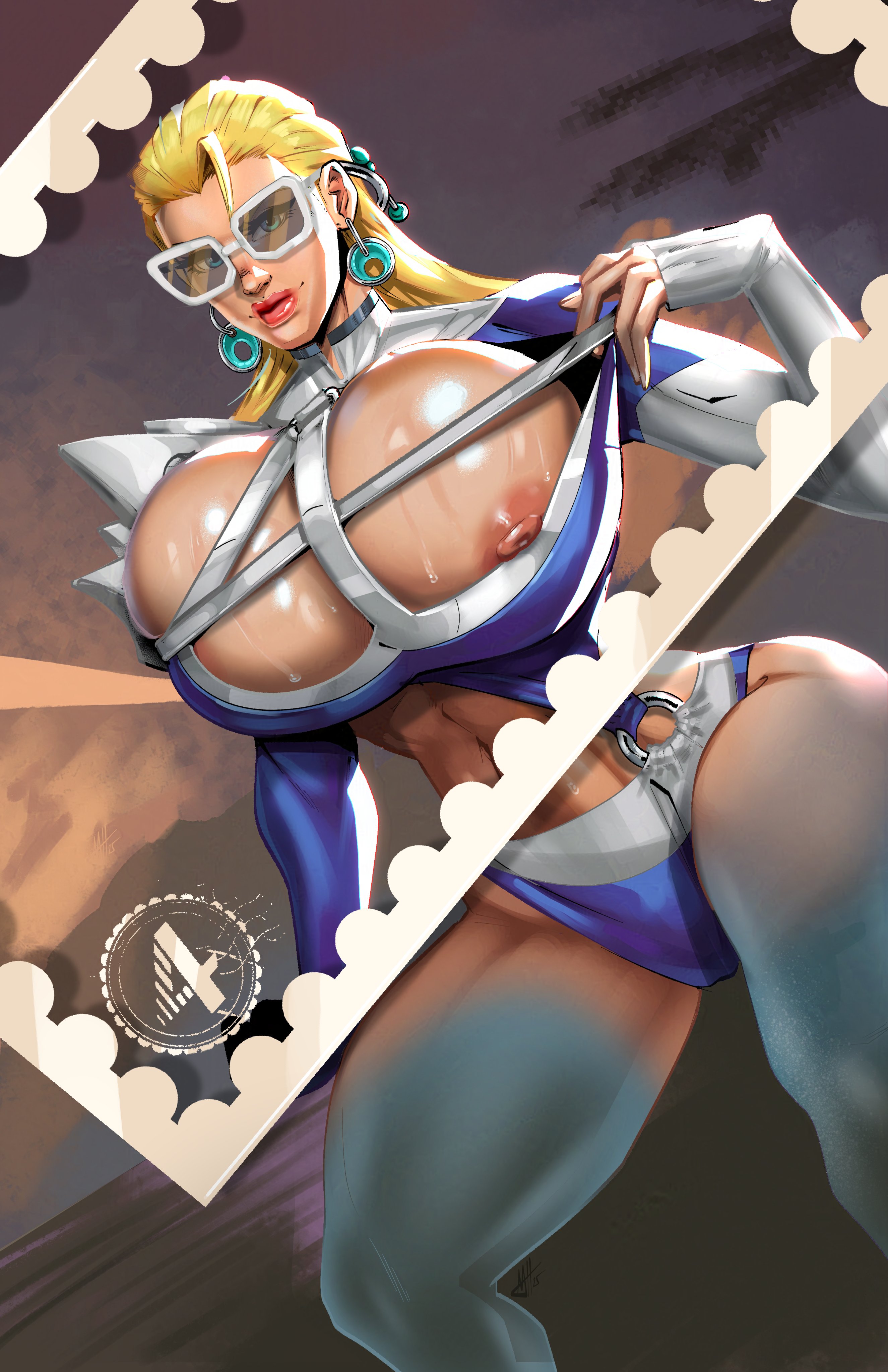 1girls, 2d, 2d (artwork), areola slip, areolae, beach, big breasts, bimbo, blonde female, blonde hair, blonde-haired female, blue eyes, bolt on tits, boob window, breast implants, breasts, breasts bigger than head, busty, earrings, enhanced breasts, fake breasts, fantastic four, female, hotsriracha, invisible woman, invisible woman (azure shade), invisible woman (marvel rivals), light skin, light-skinned female, marvel, marvel comics, marvel rivals, milf, mother, mvp, nipple slip, nipples, postcard, silicone, silicone implants, solo, sue richards, sue storm, summer, sunglasses, sweat, sweatdrop, swimsuit, teasing, thick thighs, tinted eyewear, wide hips, woman, woman focus, woman only, woman solo