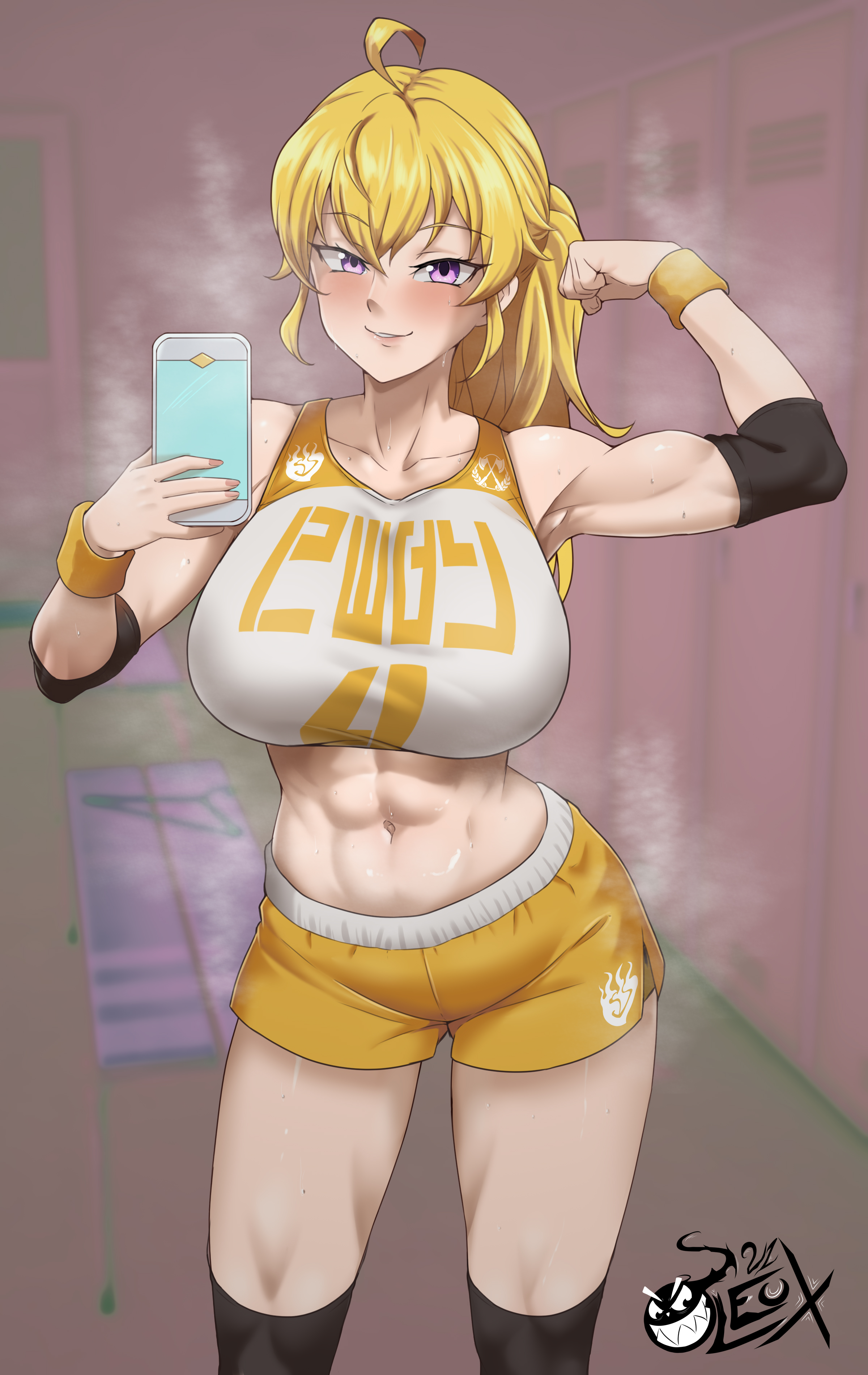 1girls, abs, athletic, athletic female, blonde hair, female, female only, leux 21, light skin, light-skinned female, long hair, muscular, muscular female, rwby, solo, yang xiao long