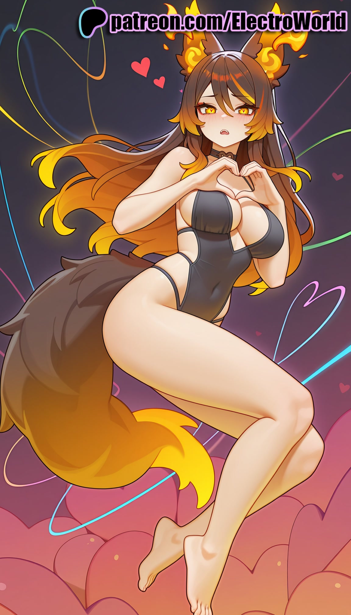 1girls, 2025, ai generated, artist name, barefoot, breasts, brown hair, bust, cable, chest, earphones, electroworld, female, heart, heart hands, heart of string, hi res, high quality, high resolution, highres, leash, long hair, multicolored hair, patreon, patreon username, sinder (vtuber), solo, stable diffusion, string, string of fate, tail, virtual youtuber, watermark