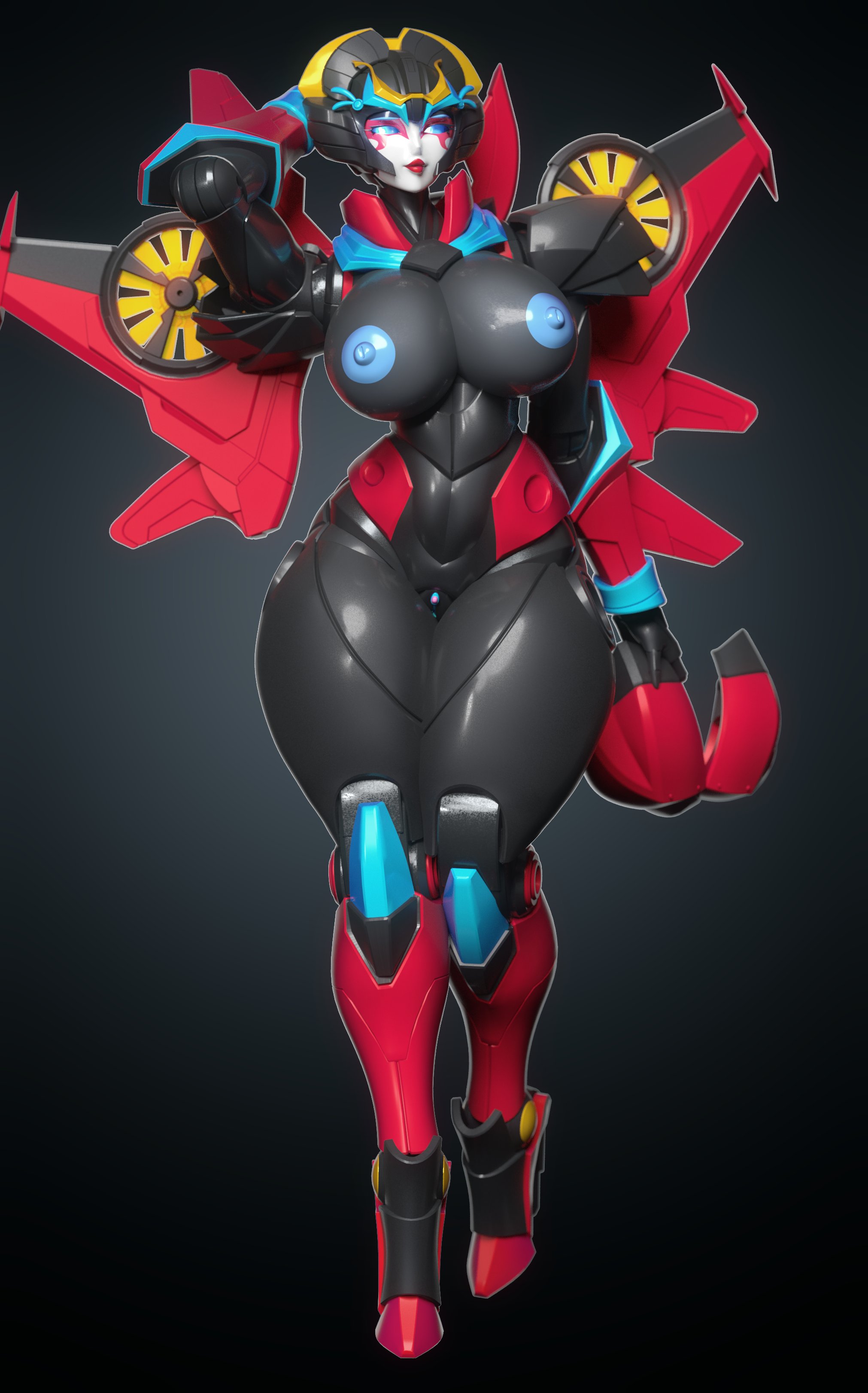1girls, 3d, big breasts, breasts, female, looking at viewer, robot, robot girl, robot humanoid, solo, transformers, trawert, windblade, windblade (trawert)