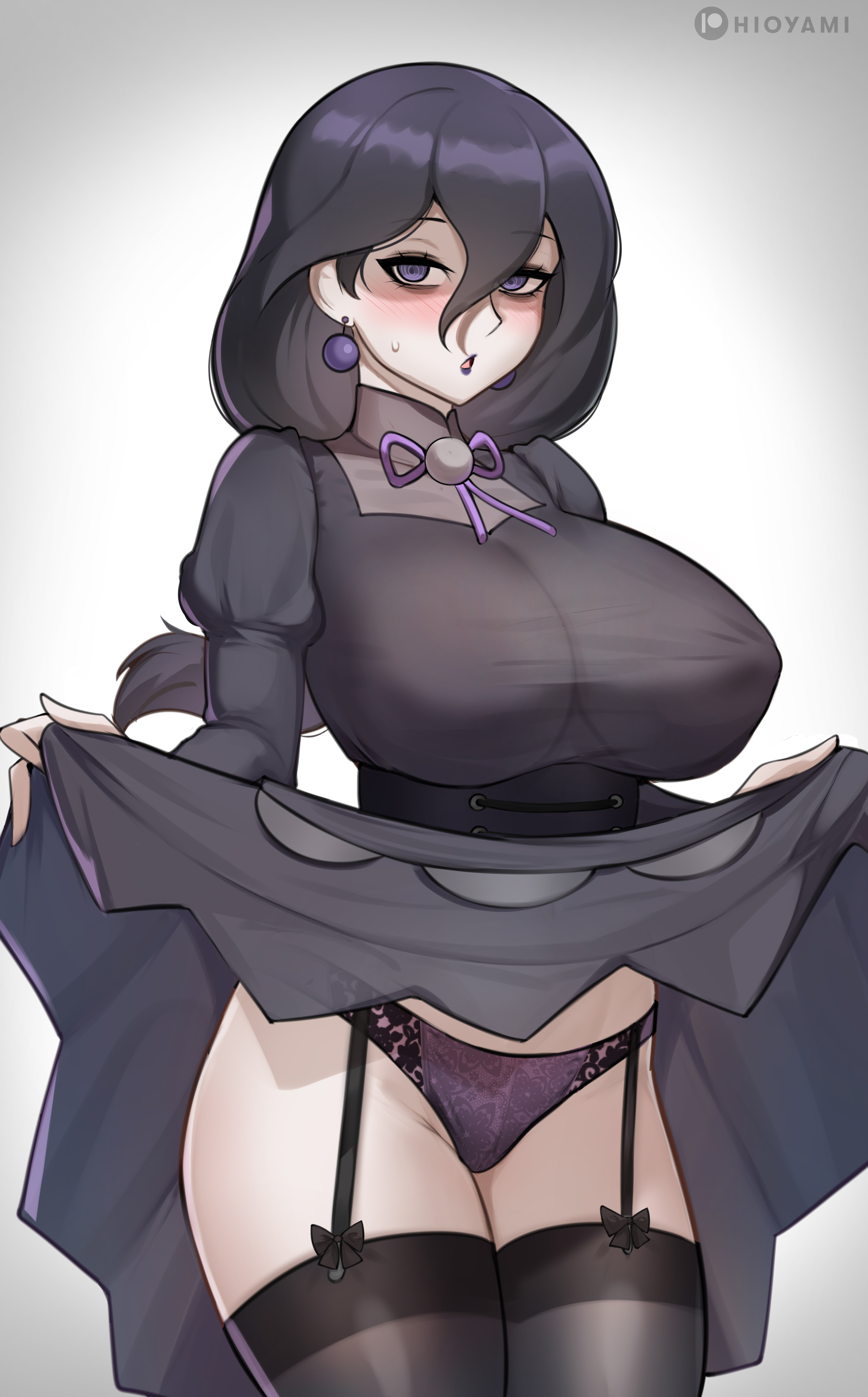 big breasts, breasts, curvaceous, curvy, curvy female, female, female focus, game freak, garterstraps, hex maniac, hex maniac (pokemon legends: z-a), hioyami, huge breasts, large breasts, light skin, light-skinned female, nintendo, pokemon, pokemon legends: z-a, slim waist, solo, solo female, stockings, thick thighs, thighs