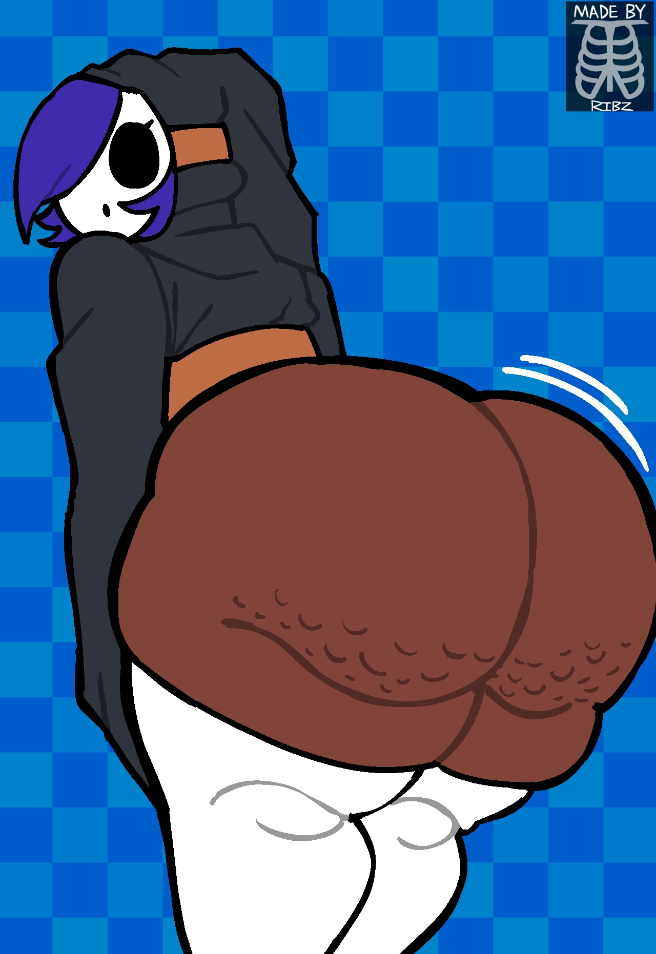 ass, big ass, cellulite, dark-skinned female, fat ass, female, hoodie, huge ass, mario (series), mask, nintendo, purple hair, ribznsfw, shy gal, shy guy, thighhighs