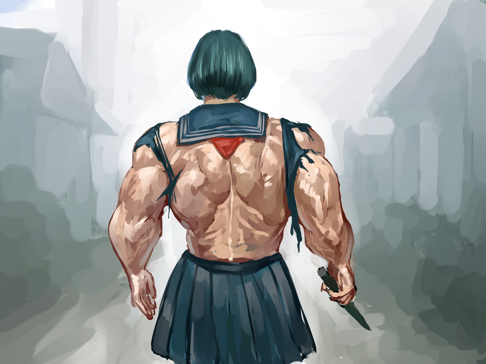 alternate muscle size, back muscles, female, hinako shimizu, katameron, muscles, muscular, muscular female, silent hill, silent hill f