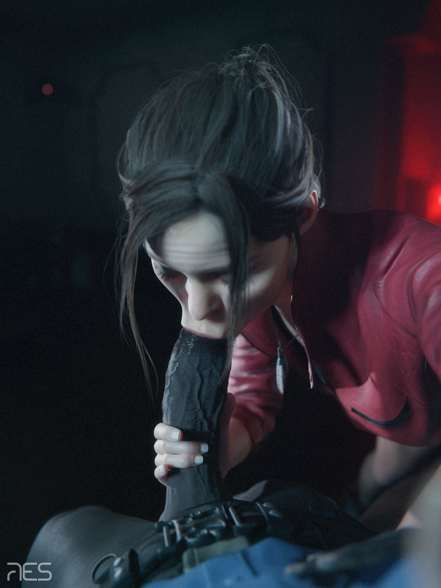 3d, big penis, blowjob, claire redfield, dark-skinned male, fellatio, huge cock, interracial, male, marvin branagh, oral, penis, resident evil, resident evil 2, resident evil 2 remake, witcherres