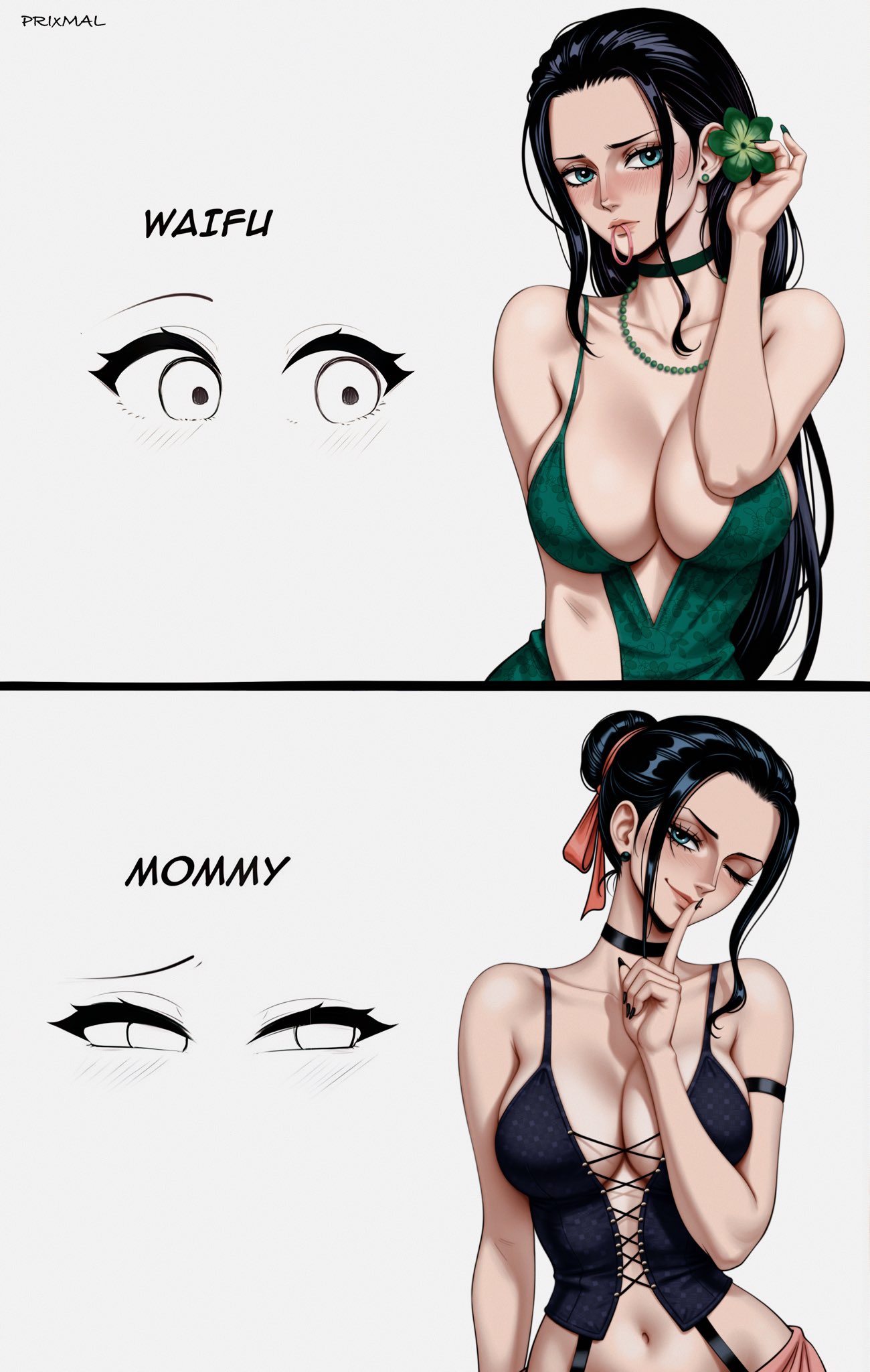 1girls, adorable, black hair, black-haired female, breasts, choker, cute, dress, ear, eyelashes, eyes, female, female only, flower, green dress, hair bun, high resolution, highres, lips, long hair, mommy, nails, necklace, nico robin, one piece, prixmal, ribbon, sexy, signature, sweet, waifu