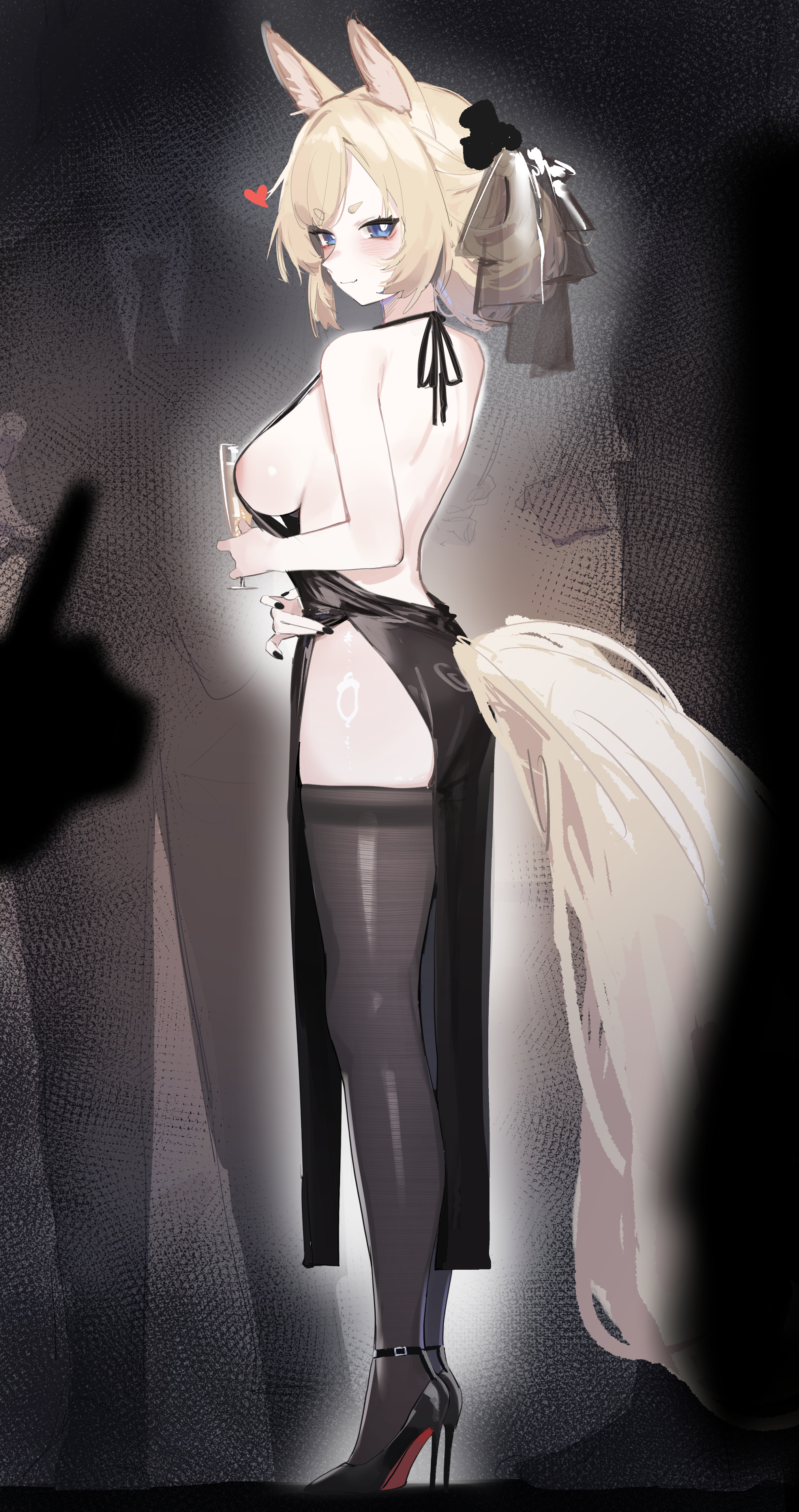 animal ears, areola slip, arknights, breasts, dress, female, no bra, no panties, sideboob, tail, thighs, whislash (arknights)