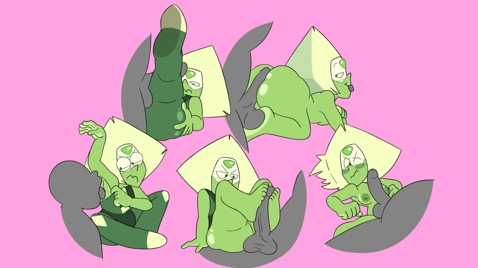 alien, alien girl, alien humanoid, armpit licking, armpits, big ass, blush, blush lines, buttjob, female, footjob, gem (species), green body, green skin, huge ass, jones boi, jonesbo50034805, peridot (steven universe), shortstack, steven universe, tongue, tongue out