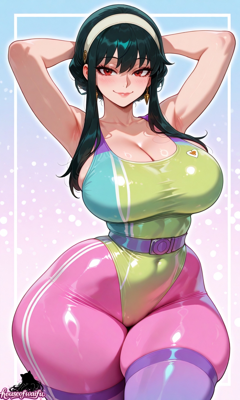 ai art, ai generated, ai-created, black hair, curvaceous body, curvaceous female, curvy, curvy body, curvy female, curvy figure, curvy hips, curvy thighs, female, female only, houseofwaifu, milf, milf body, mommy, neon, shiny, spy x family, suit, thick, thick hips, thick legs, thick thighs, tiny waist, wide hips, yor briar, yor forger