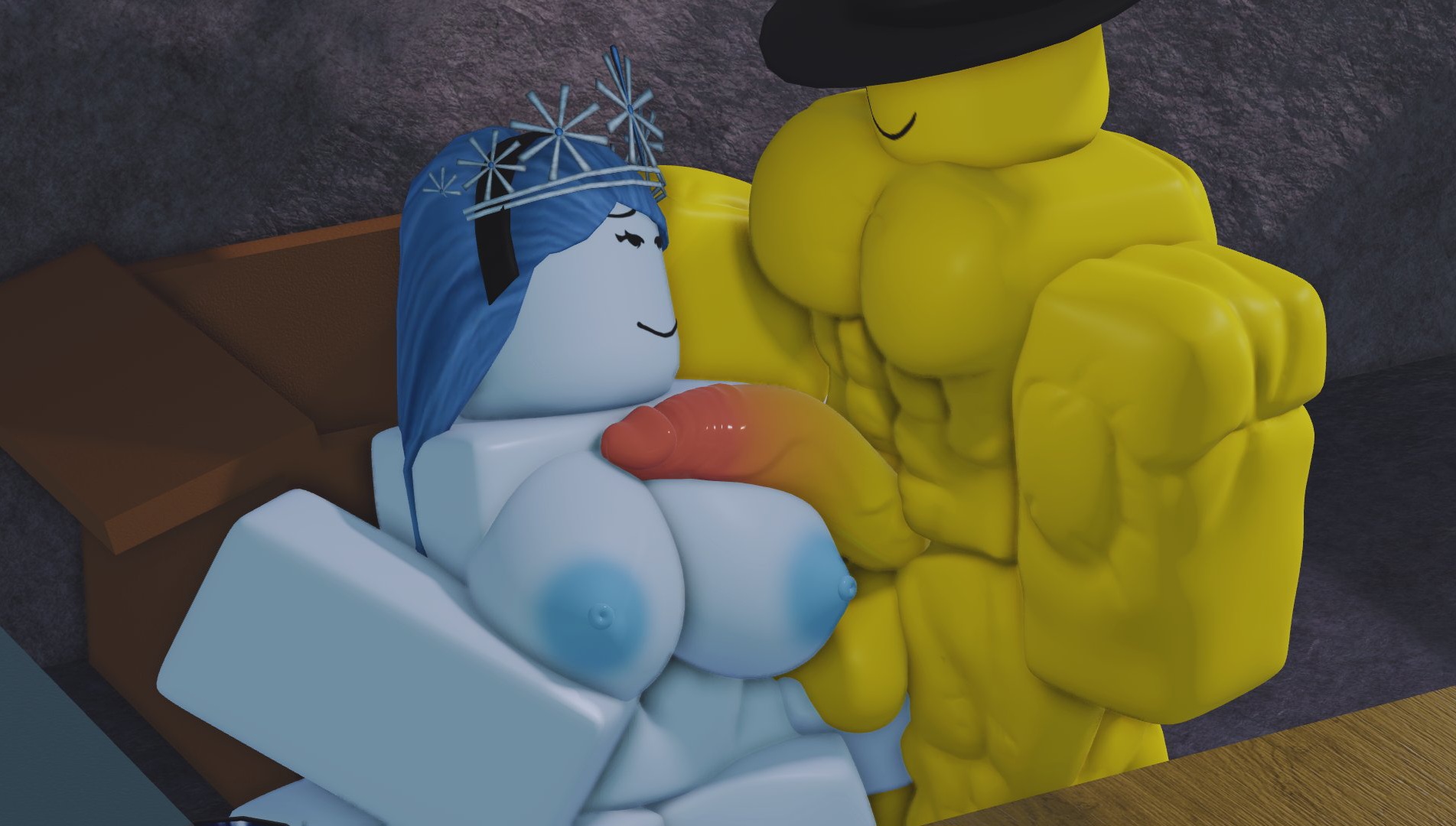 1boy, 1girls, 3d, areolae, balls, breasts, cesoperator, dream game, eunoia, gradient penis, mafioso (dream game), muscles, muscular, nipples, nude, penis, roblox, roblox game, robloxian, source request, stomach, tagme, thighs
