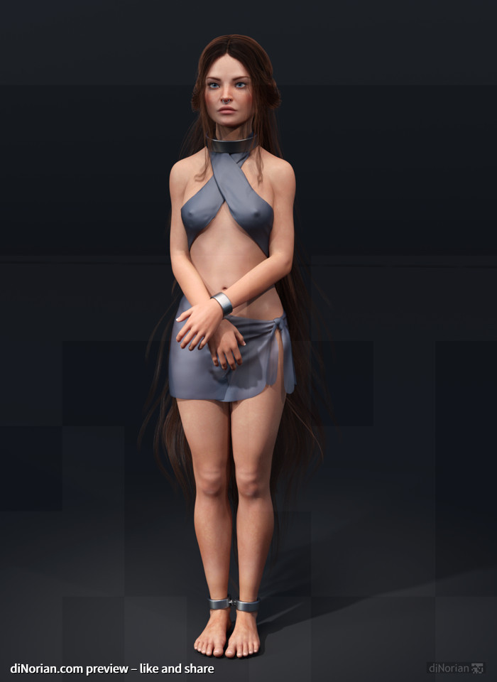 3d ancient ankle_cuffs barefoot belly_button bondage collar collared dinorian domestic_slave female female_only long_hair peeking_nipples shackles short_skirt slave slavegirl standing submissive_female tagme very_long_hair wrist_cuffs