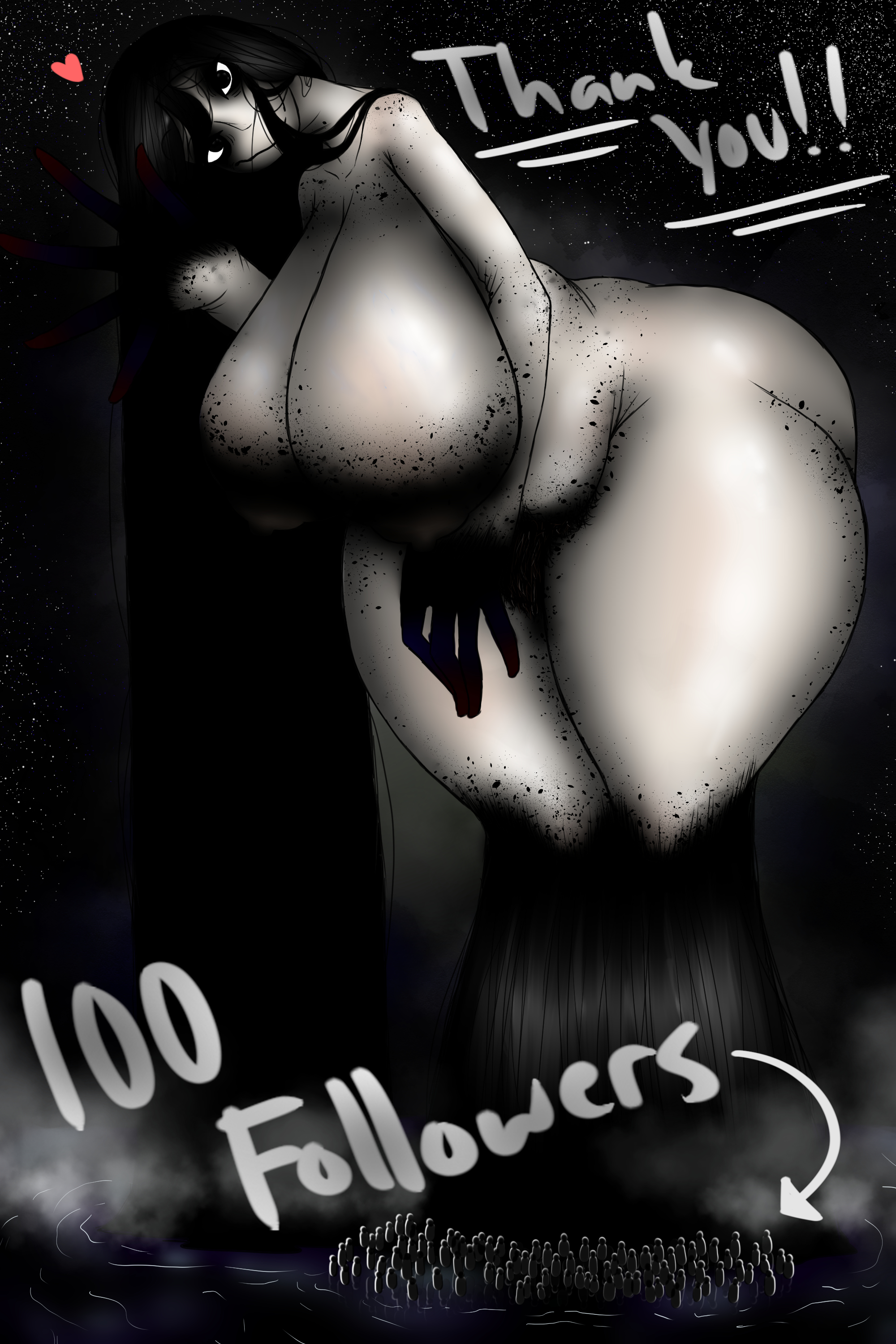 :>, chubby, female, female only, giantess, hyper breasts, kaios, korbaen, looking at viewer, milestone celebration, monster girl, nightmare fuel, nightmare waifu, original, original character, pubic hair