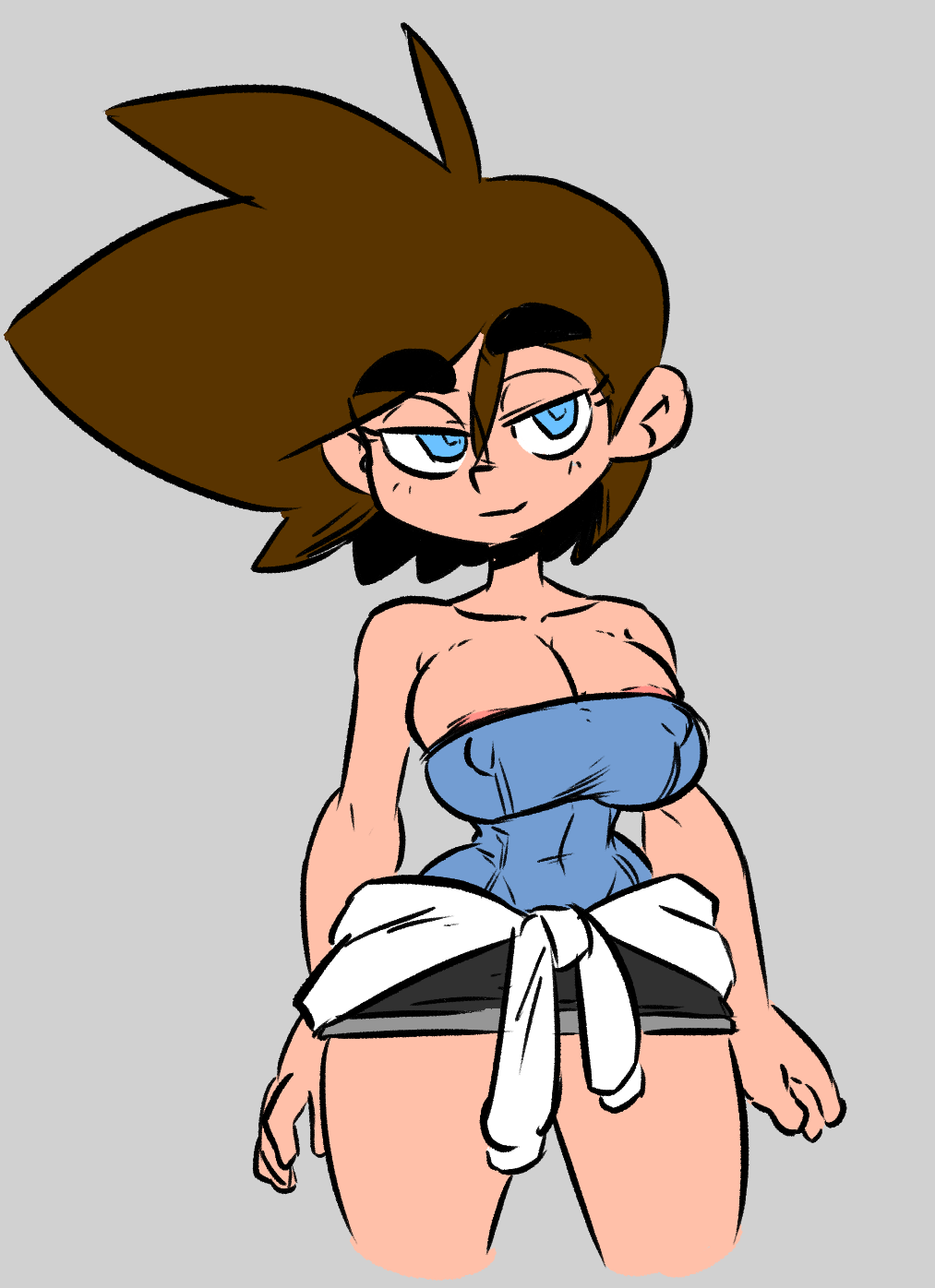 1girls areolae big_breasts blue_eyes breasts brown_hair capcom dialogue female female_only jellot jill_valentine jill_valentine_(sasha_zotova) microskirt miniskirt panties resident_evil resident_evil_3 skirt solo thick_thighs thin_waist upskirt wide_hips