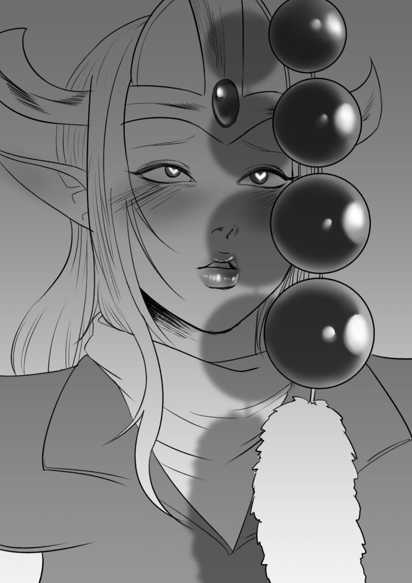 1girls, anal beads, anal beads tail, blush, elf, elf ears, female, female only, geabull (artist), heart, heart-shaped pupils, high elf (warhammer), imminent anal, large anal beads, solo, solo female, warhammer (franchise), warhammer fantasy