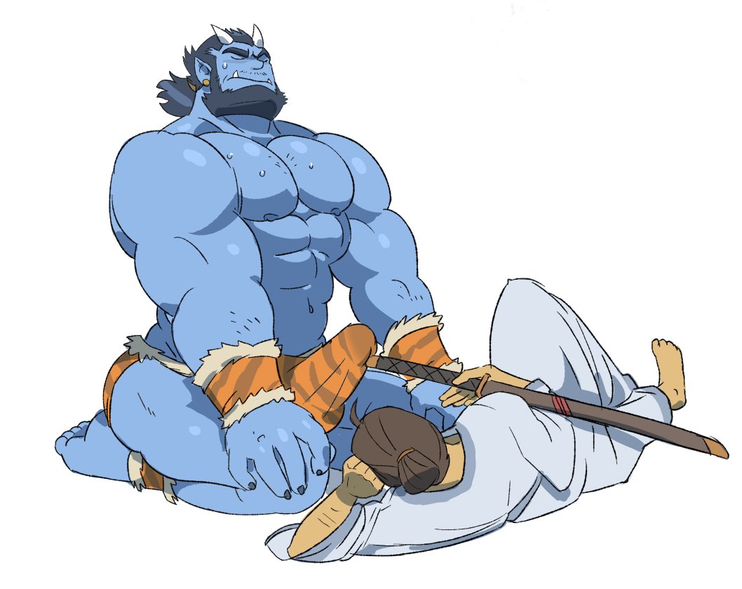 anthro balls bara blue_oni blue_oni_(saltypoundcake) blue_skin demon furry gay male male_only muscles muscular oni penis spookeedoo