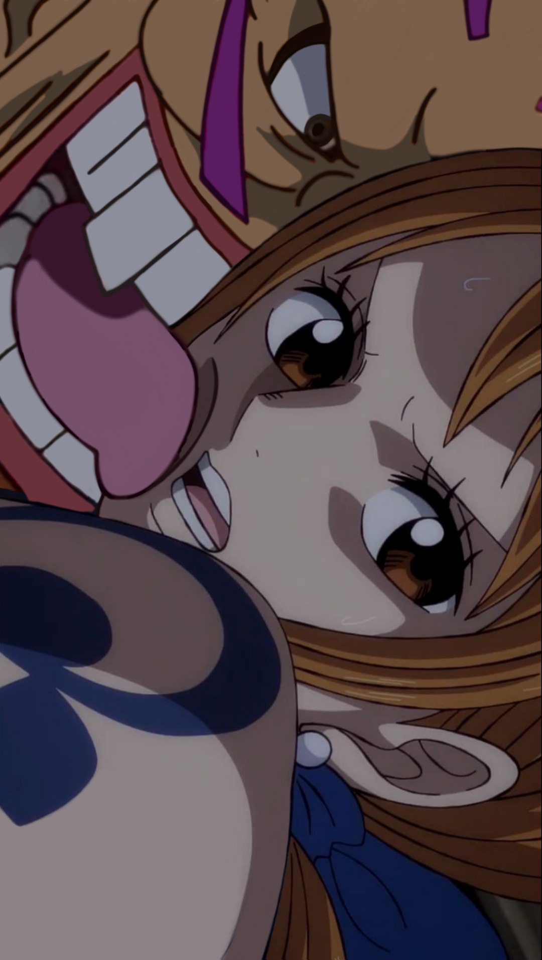 1boy, 1girls, age difference, arm tattoo, blue tattoo, female, kurozumi orochi, licking face, male, nami (one piece), old male, older male, one piece, orange hair, orange-haired female, rao jackman, sex, tattoo, tattoo on arm, tattooed arm