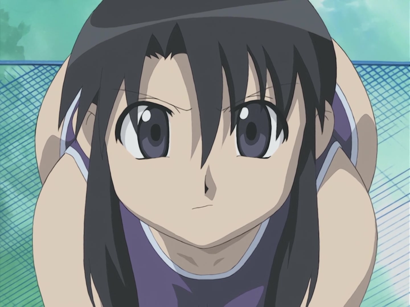 1girls, ass, azumanga daiou, bent over, big ass, canonical scene, determined, fat ass, female, front facing with ass, front view, light skin, light-skinned female, long hair, nyamo minamo kurosawa, please look forward to it, pool, solo, swimsuit, teacher, view from front