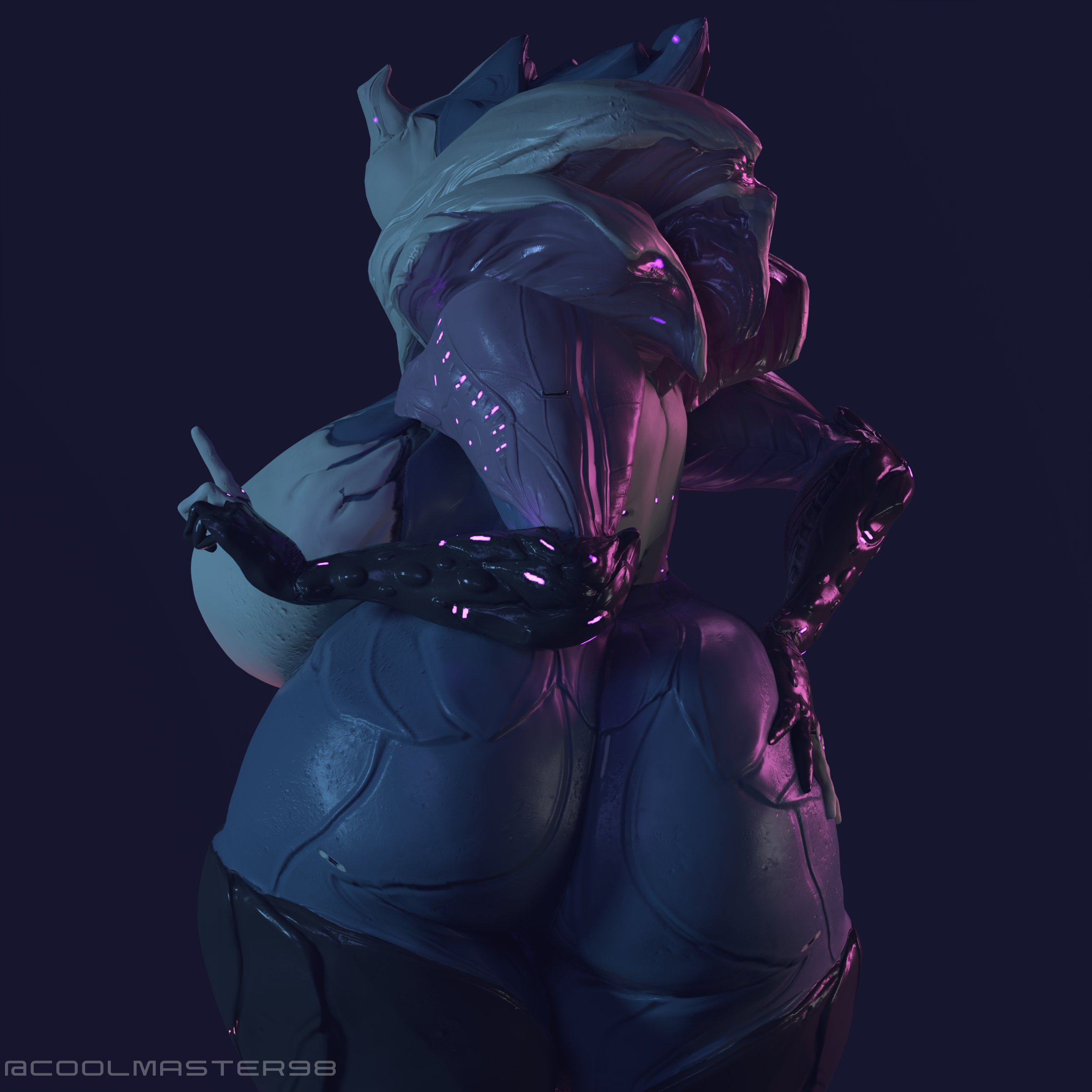 3d, ass, back view, big ass, breasts, coolmaster98, female, hands on ass, hips, huge ass, huge breasts, looking back, plump, saryn (warframe), sideboob, solo, solo female, thick ass, thick thighs, thighs, warframe, watermark, wide hips