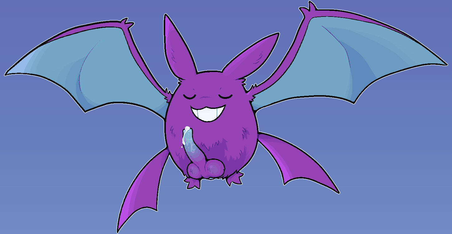 anatomically_correct anatomically_correct_genitalia bodily_fluids chiropteran crobat dripping feral feralsoren fluffy fur genital_fluids genitals gradient_penis male mammal nintendo penis pokémon_(species) pokemon precum precum_drip purple_body purple_fur solo video_games wings