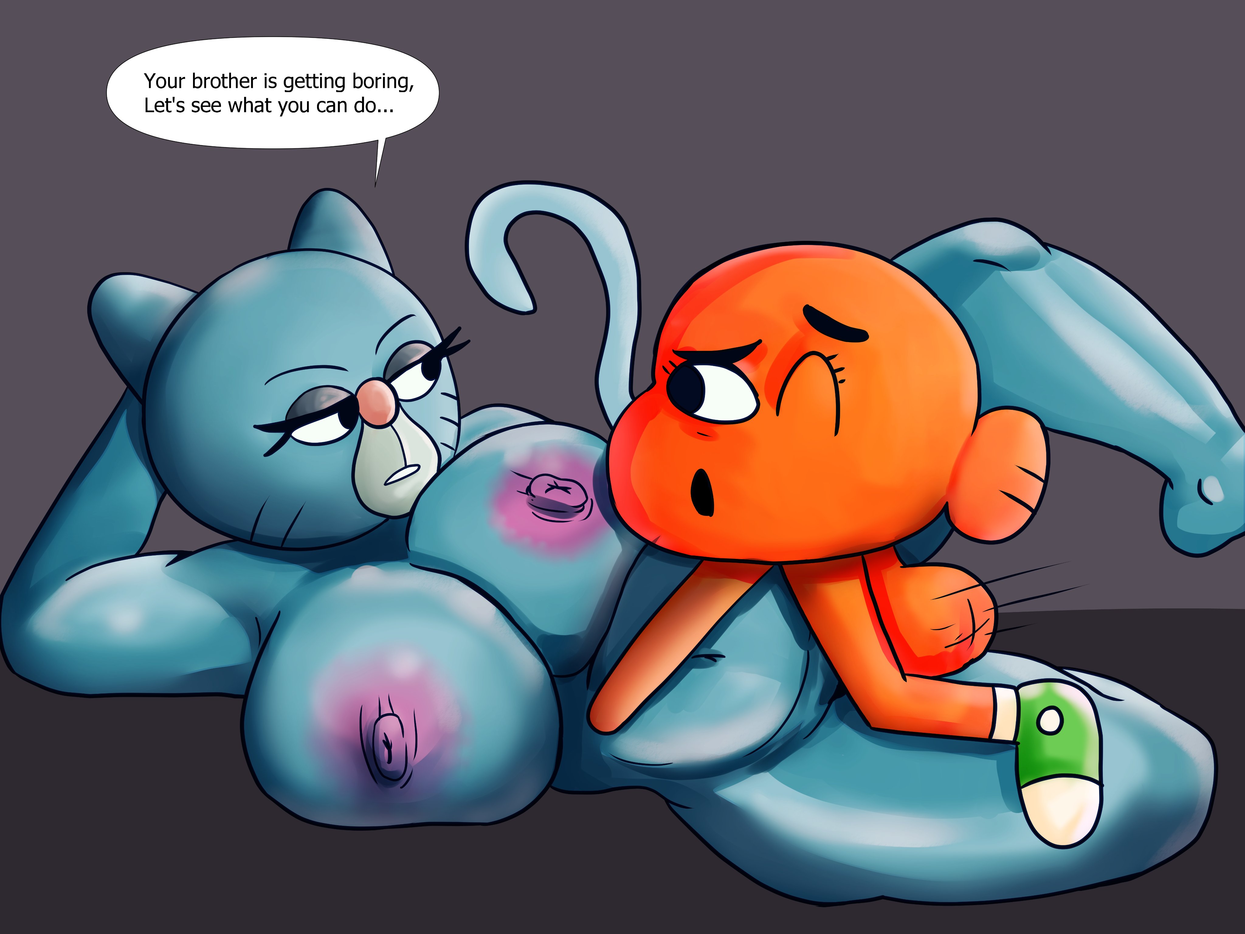1boy, 1girls, absurd res, cartoon network, color, colored, darwin watterson, english, english text, felid, feline, female, female penetrated, fish, gilf, grey background, interspecies, male, male penetrating, male penetrating female, male/female, mary senicourt, older female, older female and younger male, on the floor, one eye closed, one eye open, sex, simple background, speech bubble, straight, straight sex, technical incest, text, text bubble, the amazing world of gumball, tool01k, twitter link, younger male, younger penetrating, younger penetrating older