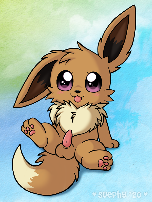 animal_genitalia animal_penis brown_body brown_fur eevee feral fur genitals male mammal nintendo penis pokémon_(species) pokemon presenting simple_background sitting solo spread_legs spreading suephy tongue tongue_out video_games