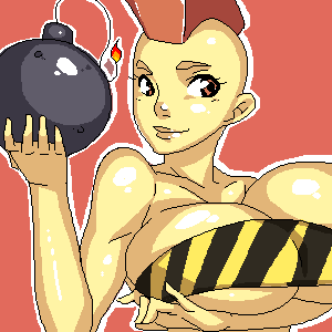 1:1 1girls 5_fingers arm_under_breasts bare_shoulders big_breasts bomb bomb_man breasts color eyebrows eyelashes female female_only genderswap holding holding_object huge_breasts human human_only humanized humanoid large_breasts lips low_res lowres personification red_background robot rule_63 simple_background solo solo_female sub_tank top_heavy voluptuous