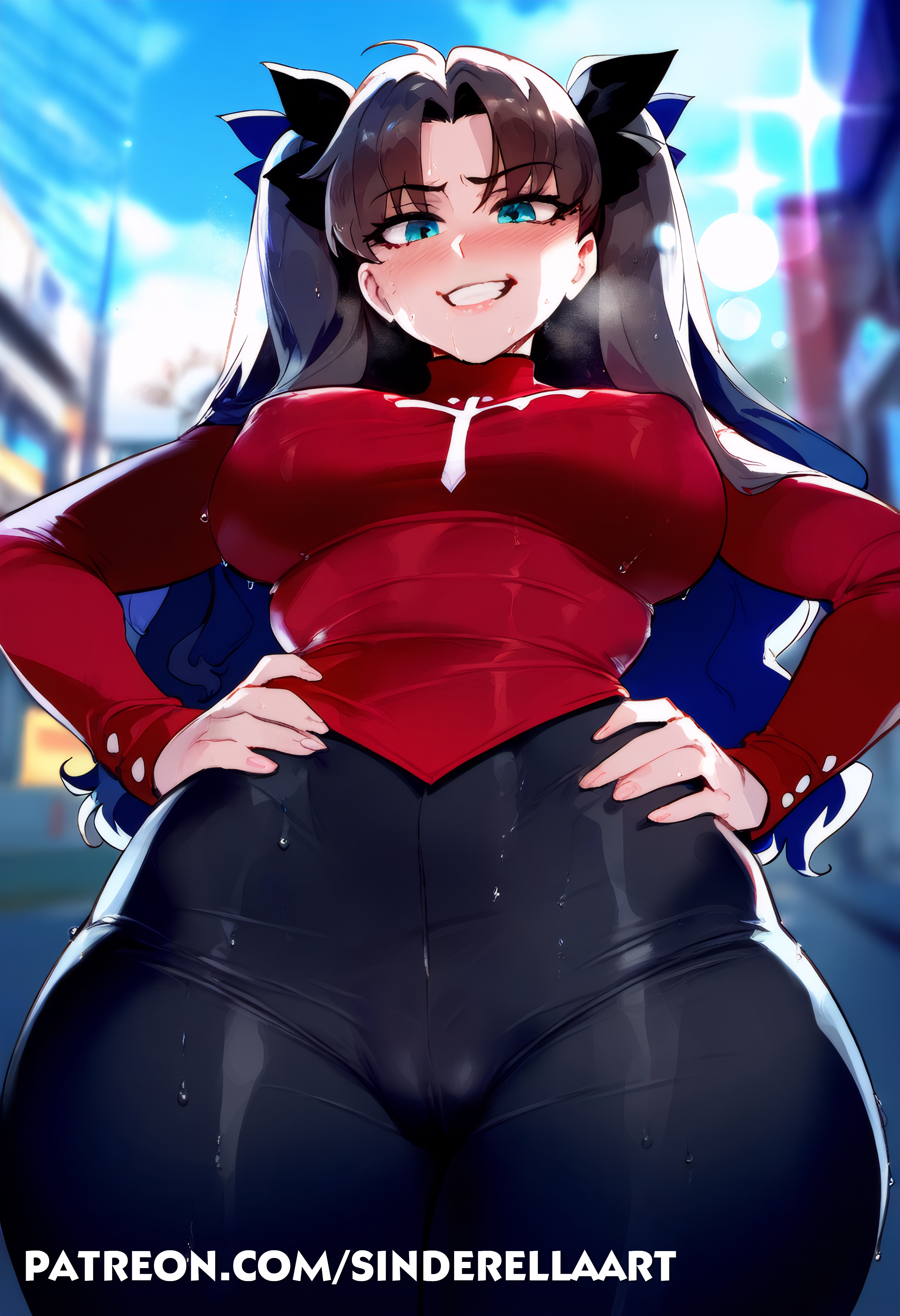 1girls, ai generated, big breasts, breasts, busty, fate (series), fate/stay night, female, female only, sinderellaart, solo, thick, tohsaka rin, voluptuous, voluptuous female