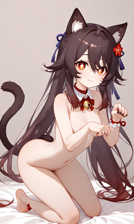 ai generated, cat ears, cat girl, cat tail, catgirl, feline, female, genshin impact, hu tao (genshin impact), naked