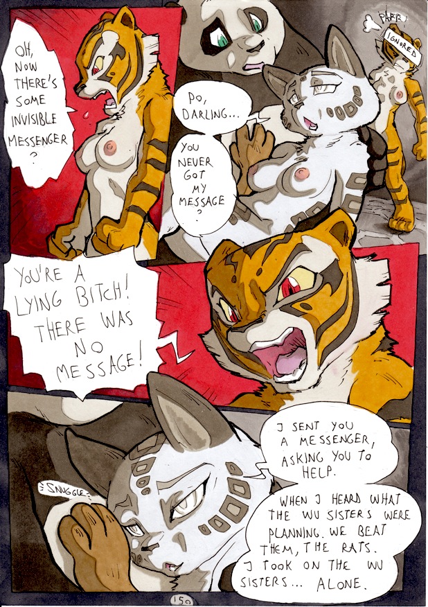 angry anthro better_late_than_never breasts chapter_6 closed_eyes comic cum cum_on_body daigaijin english_text feline flower fur furry green_eyes kung_fu_panda master_po_ping master_tigress nipples nude page_150 panda red_eyes song_(kung_fu_panda) text tiger