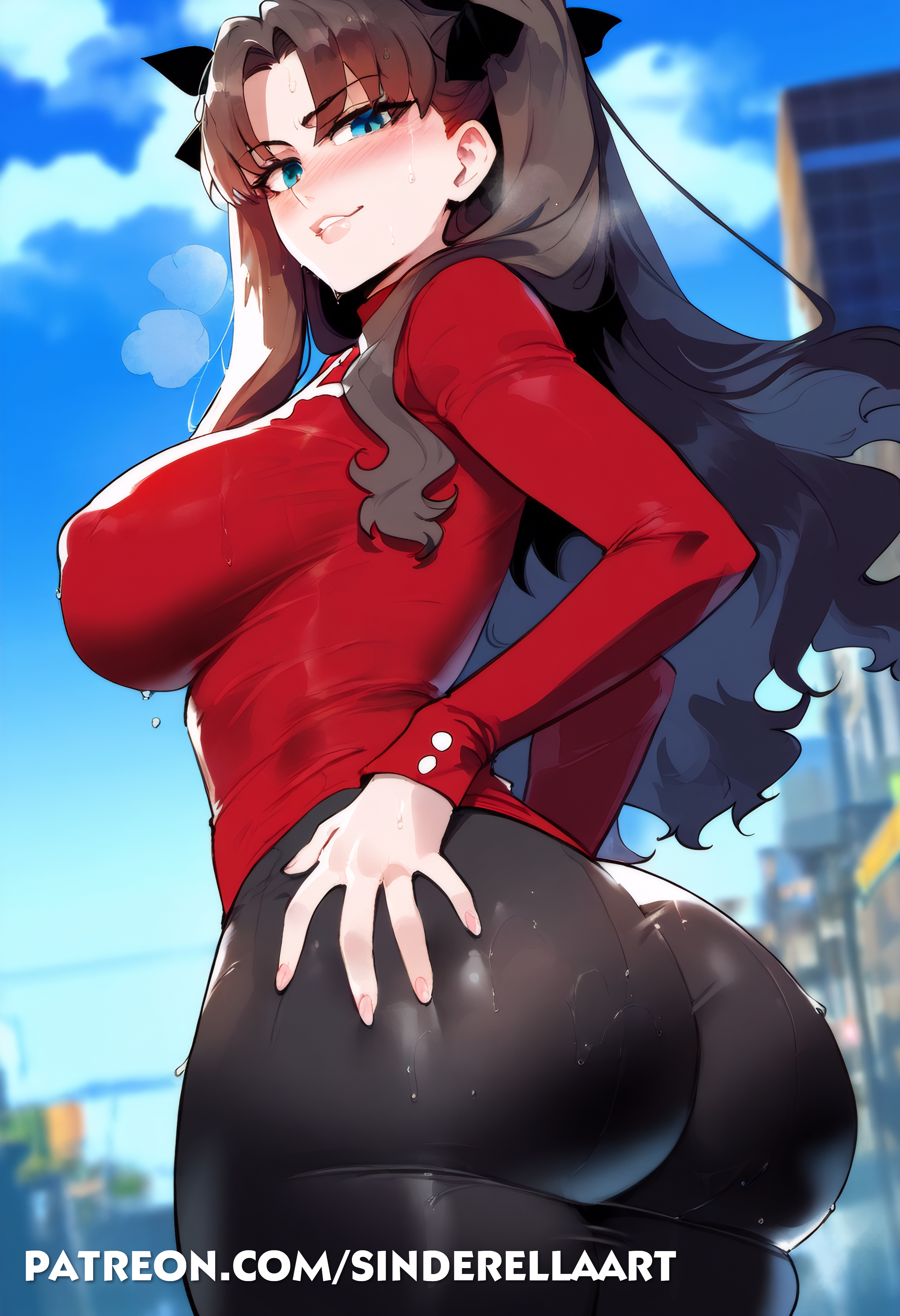 1girls, ai generated, ass, ass bigger than head, ass focus, big ass, big breasts, big butt, breasts, busty, fate (series), fate/stay night, female, female only, huge ass, large ass, large breasts, light-skinned female, sinderellaart, solo, thick, tohsaka rin, voluptuous, voluptuous female