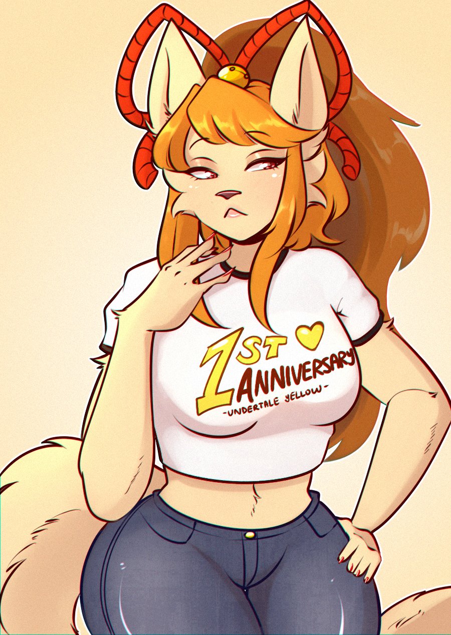 big breasts, breasts, ceroba (undertale yellow), ceroba ketsukane, clothing, female, female focus, female only, fur, furry, tagme, undertale, undertale yellow, zevulpes