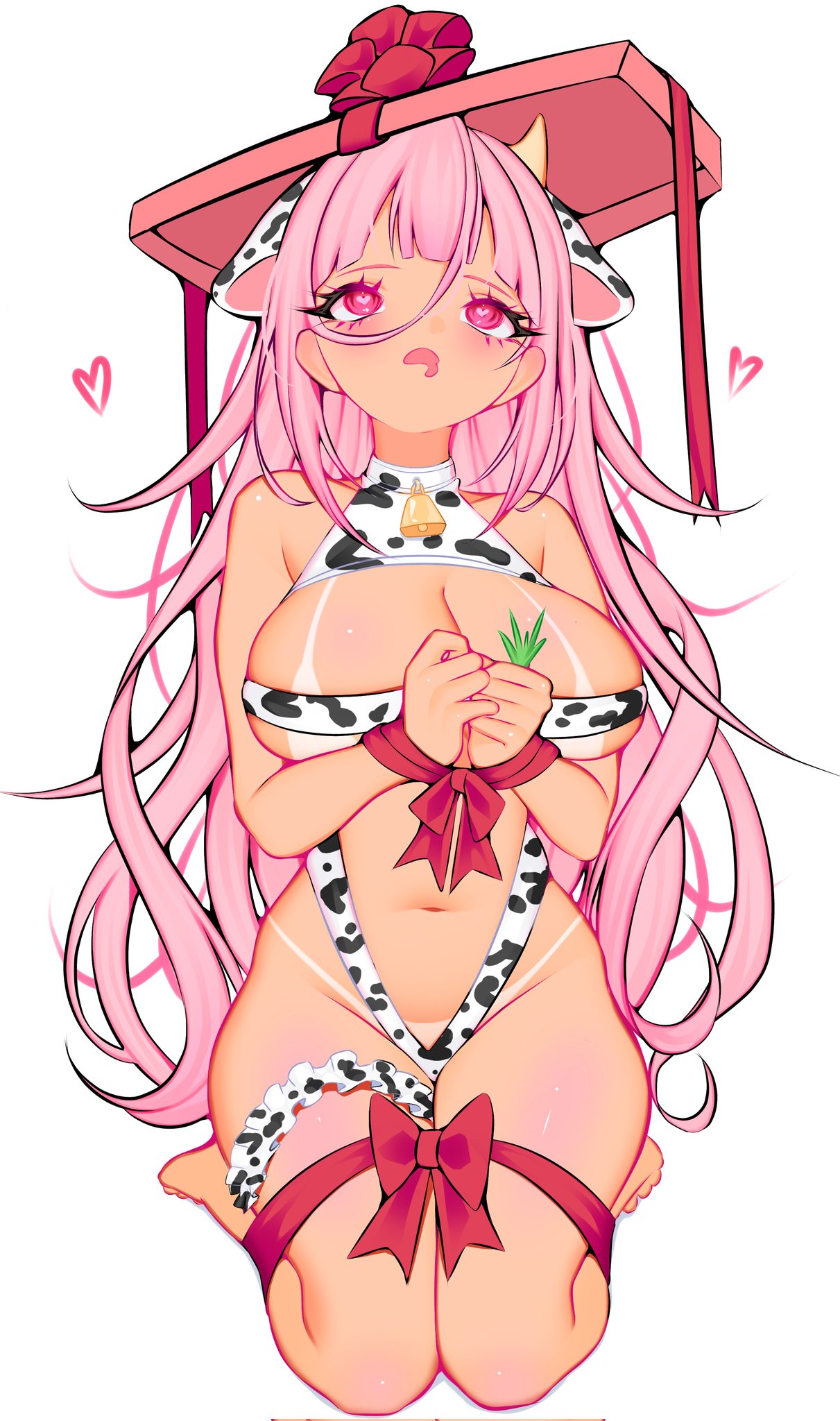 1girls, arkevil, bondage, bound, cleavage, cow ears, cow print, female, female only, femsub, hololive, hololive english, hololive myth, mori calliope, revealing clothes, skimpy clothes, tan lines, virtual youtuber