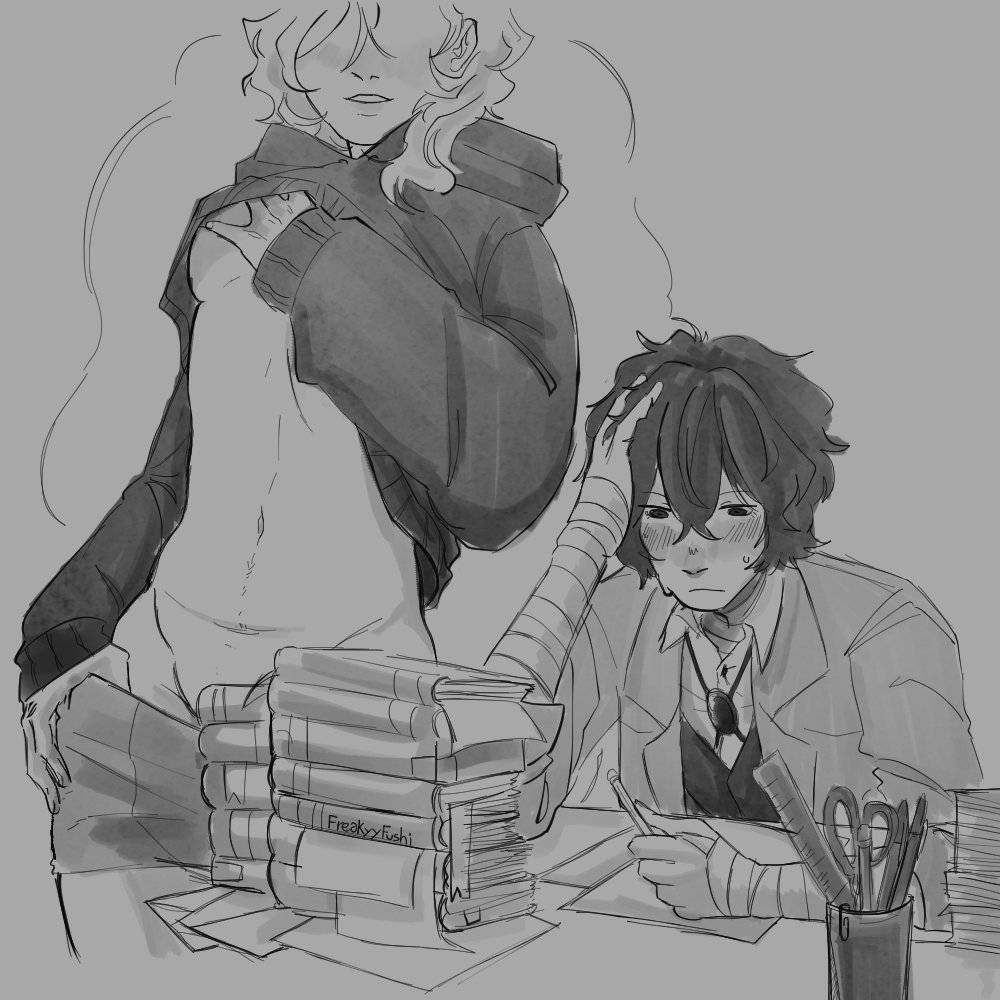 books bsd bungo_stray_dogs bungou_stray_dogs censored_pussy chuuya_nakahara cuntboy cuntboy_with_breasts dazai_osamu flirting flirty nakahara_chuuya no_visible_genitalia osamu_dazai pulling_down_shorts seducing seductive tagme