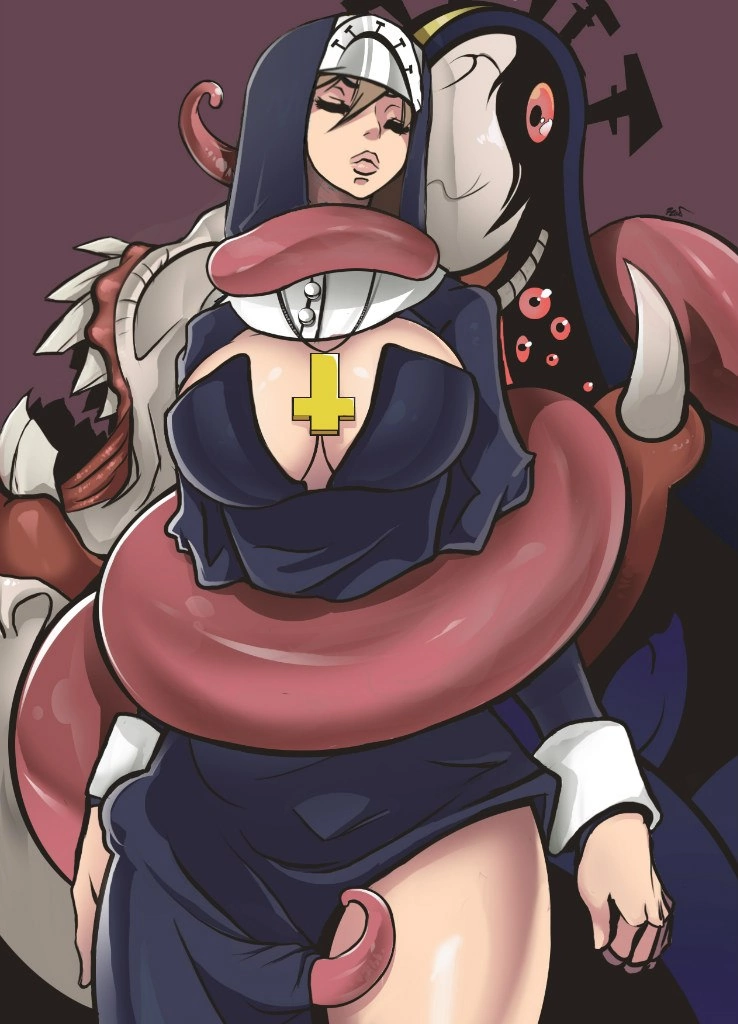 1girls 7zaki breasts character_request female nun tagme_(character) tentacle