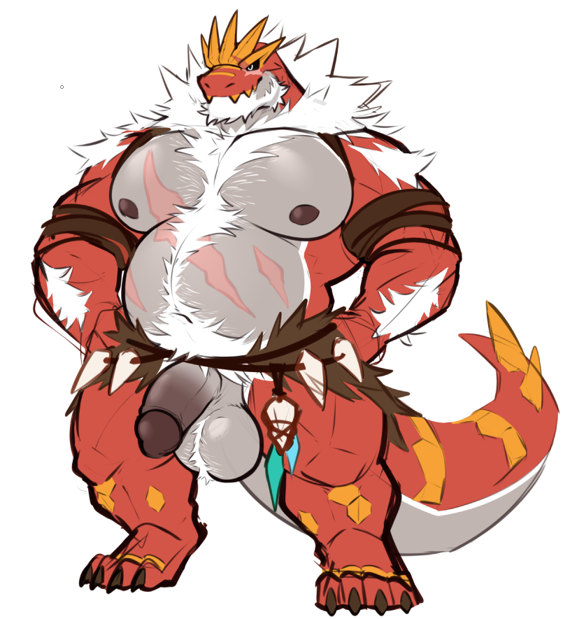 anthro balls bara barazoku body_hair dinosaur flaccid kulplant male male_only muscles muscular nintendo penis pokemon scalie solo solo_male tyrantrum