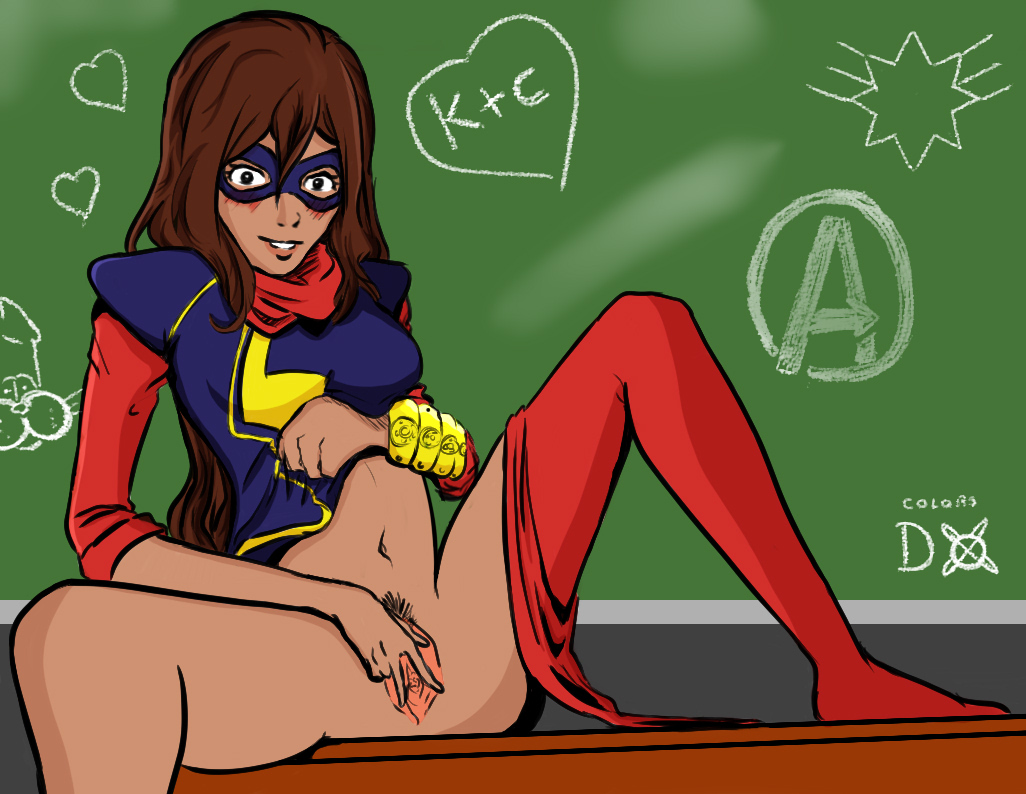 1girls ashur brown_hair colored dagoobah edit edited kamala_khan marvel masked masturbation ms._marvel school spread_legs spread_pussy