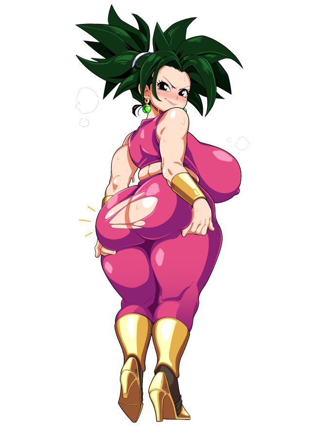 1girls ass base_form_kefla big_ass breasts bunkwizard clothed_female clothing dragon_ball dragon_ball_super female female_only green_hair huge_ass huge_breasts kefla looking_back pink_clothes pink_clothing shounen_jump simple_background solo solo_female standing thick_thighs thighs tight_clothing torn_clothes venus_body white_background