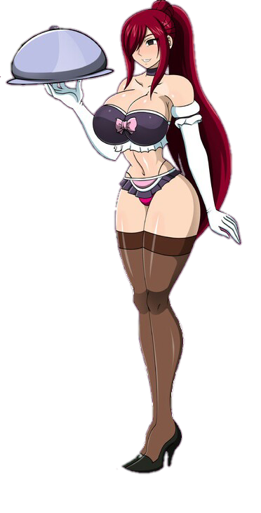 1girls, erza scarlet, fairy tail, female, high heels, red hair, red-haired female, serving tray, solo, solo female, tagme, transparent background