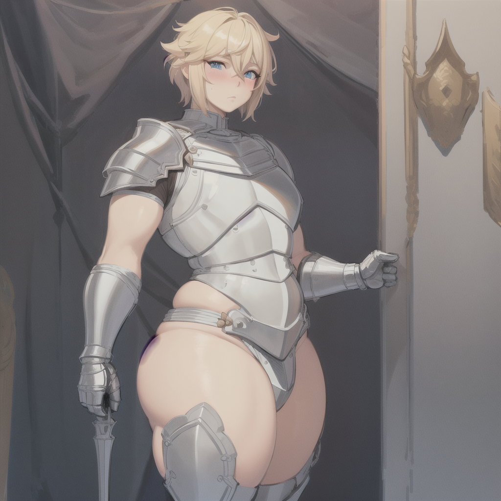 ai_generated blonde_hair chubby femboy gay knight knight_armor thick_thighs yaoi