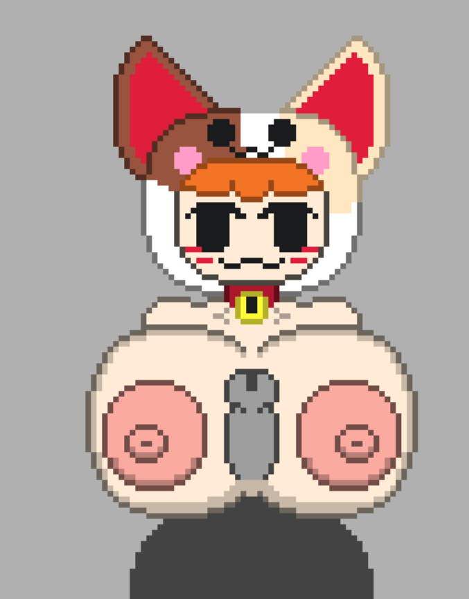 1boy 1girls bea_(brawl_stars) big_breasts boobjob brawl_stars breasts cat_ears grey_background neko_bea_(brawl_stars) orange_hair paizuri penis penis_between_breasts pixel_art pumpkinz6 titfuck titjob