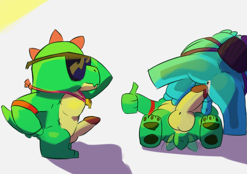 2boys anthro brawl_stars buzz_(brawl_stars) dinosaur duo gay group male male/male reptile scalie squeak_(brawl_stars)