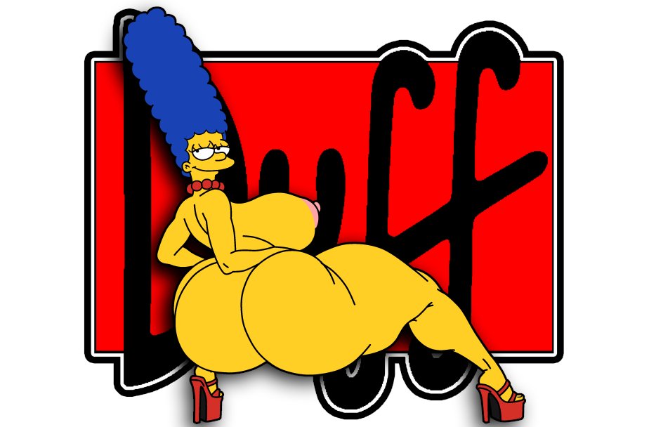 1girls 20th_century_fox 20th_century_studios ass_focus big_ass big_breasts blackmorty_(artist) blue_hair female_only hair_blue looking_at_viewer looking_back marge_simpson tagme the_simpsons white_background