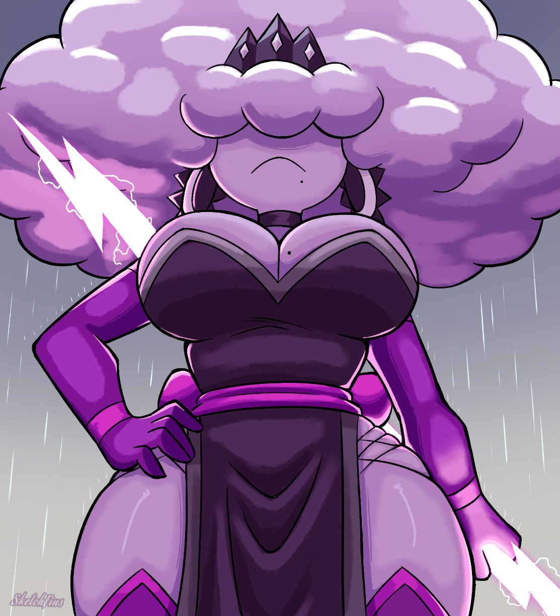 air_creature air_humanoid cloud cloud_creature cloud_humanoid crown dominant_female female female_only mevia_(sketchfins) partially_clothed puffy_hair sketchfins