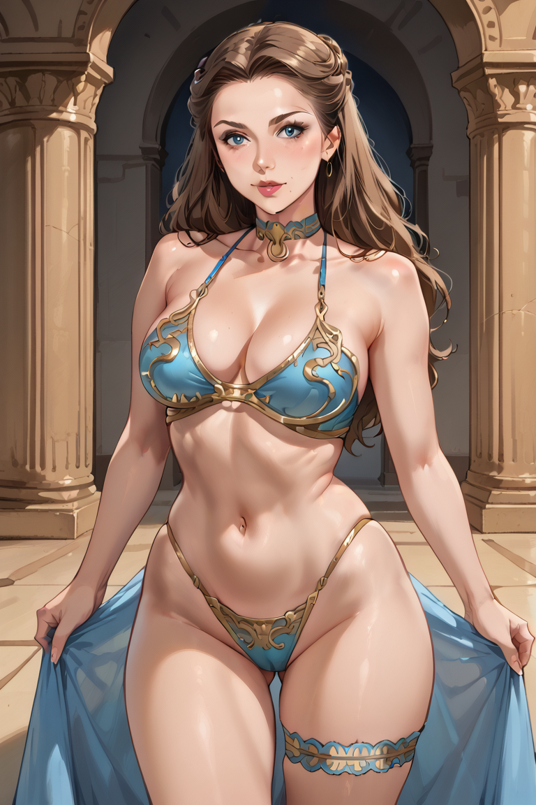 ai generated, artist request, belly dancer, bikini, blue bikini, clothing, female, female only, game of thrones, margaery tyrell, slave, slavekini