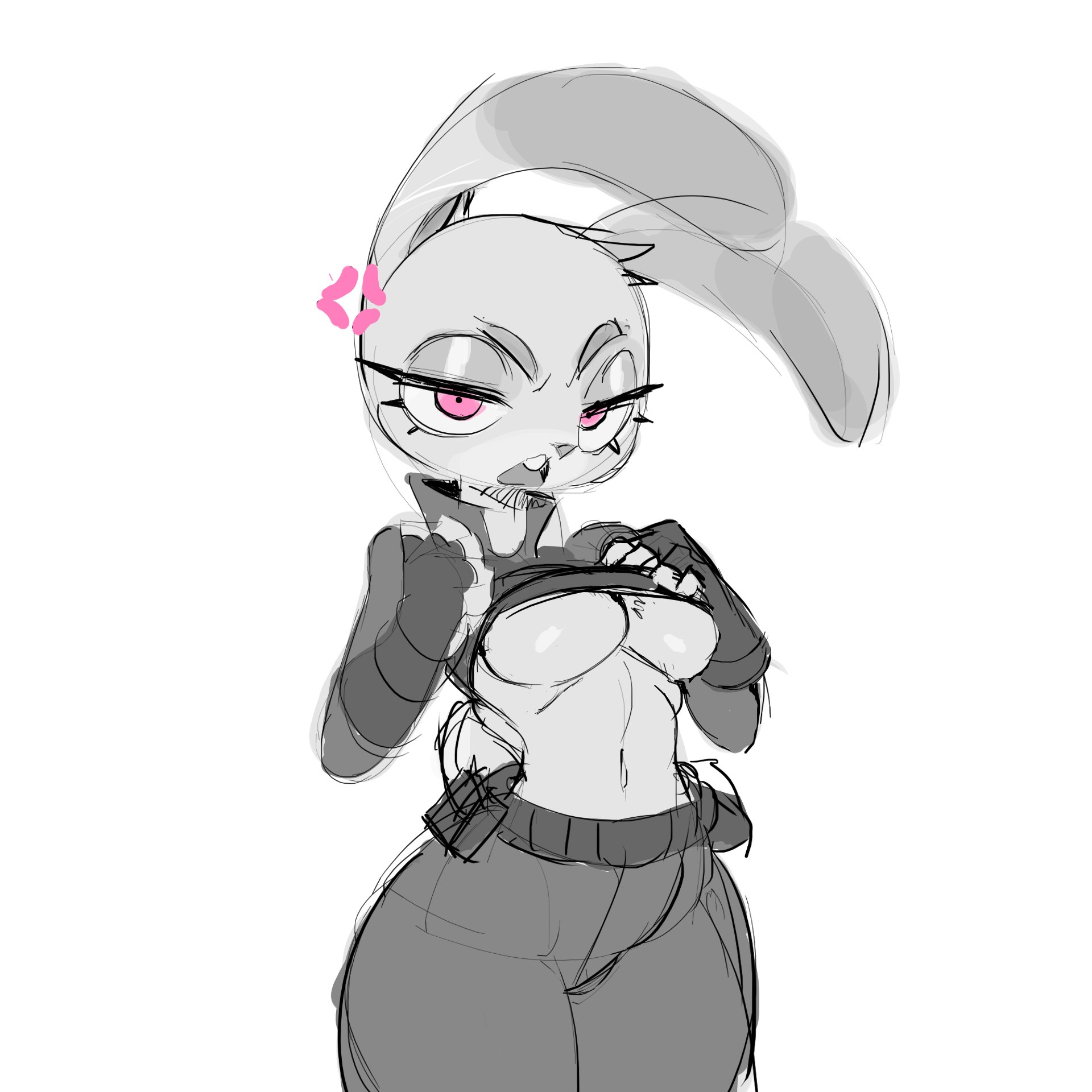 ass, breasts, bunny ears, bunny girl, bunny tail, cleavage, disney, female, female focus, female only, furry, furry female, furry only, grey fur, huhujujuy, judy hopps, looking at viewer, pink eyes, thick ass, thick legs, underboob, wide hips, wide thighs, zootopia