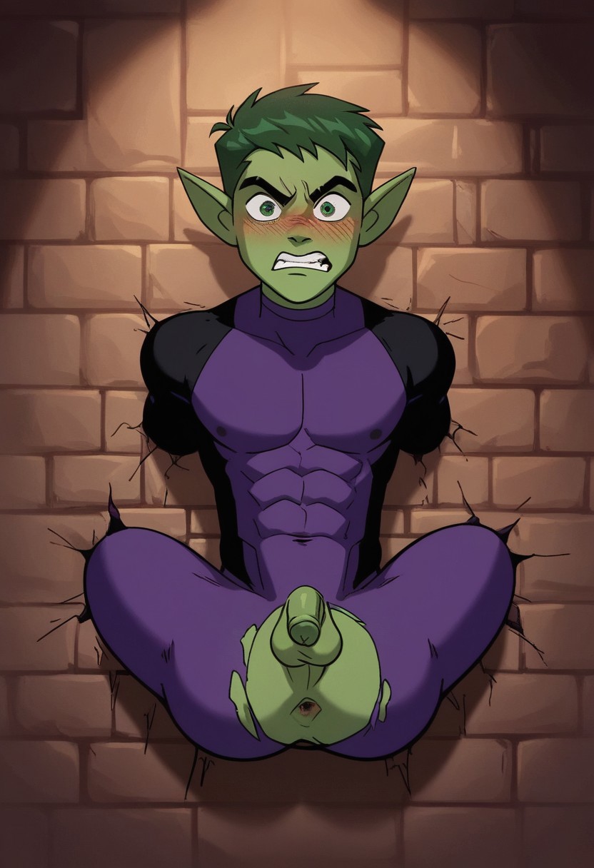 1boy ai_generated anal anal_sex ass_focus balls beast_boy beast_boy_(teen_titans) big_butt garfield_logan gay gay_sex male penis solo stuck_in_wall tagme teen_titans teen_titans_(television_series) through_wall twink