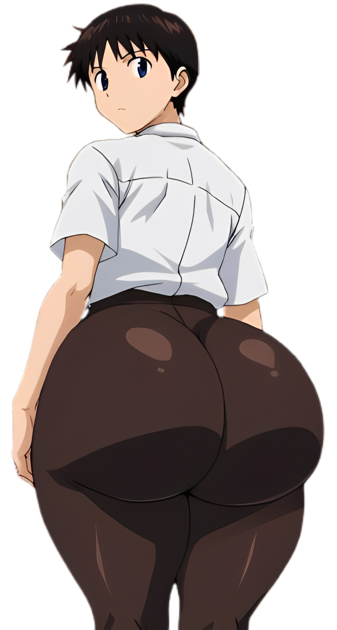 1boy, 2024, ai generated, ass, ass bigger than head, ass cleavage, ass focus, big ass, big butt, big thighs, blue eyes, booty, brown hair, brown pants, butt cleavage, butt focus, curvaceous, curvy, curvy figure, curvy male, curvy thighs, enormous ass, enormous butt, enormous thighs, fat ass, fat butt, fat thighs, fully clothed, giant ass, giant butt, giant thighs, hourglass figure, huge ass, huge butt, huge thighs, large ass, large butt, large thighs, looking at viewer, looking back, looking back at viewer, male, male focus, male only, massive ass, massive butt, massive thighs, neon genesis evangelion, neutral expression, pants, plump ass, plump butt, plump thighs, presenting, round ass, round butt, round thighs, shinji ikari, thick, thick ass, thick hips, thick legs, thick thighs, thigh highs, tight clothing, trap, voluptuous, white shirt, wide hips
